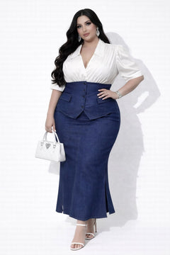 Blusa in denim curvy